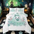 thumbnail image 1 of Manfei Cartoon Halloween Ghost Queen Comforter Set 3 Pieces, Cute Bow Flower Pumpkin Comforter Sets Queen, Mint Green White,Reversible,1 Comforter and 2 Pillowcases, 1 of 6