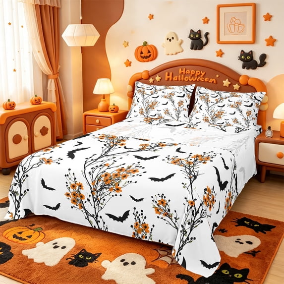 Manfei Cartoon Halloween King Sheets,Magic Ghost Bedding,4-Piece,1 Flat Sheet,1 Fitted Sheet and 2 Pillowcases