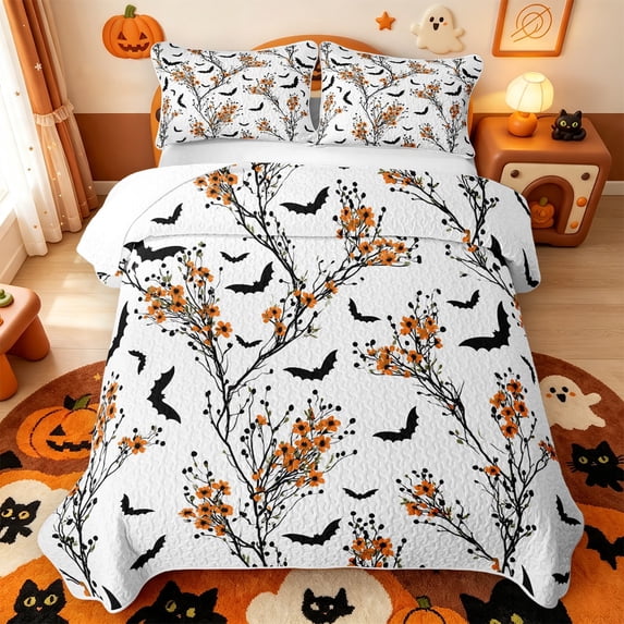 Manfei Cartoon Halloween Quilt King,Magic Ghost King Coverlet Set,3-Piece,1 Bedspread and 2 Pillowcases