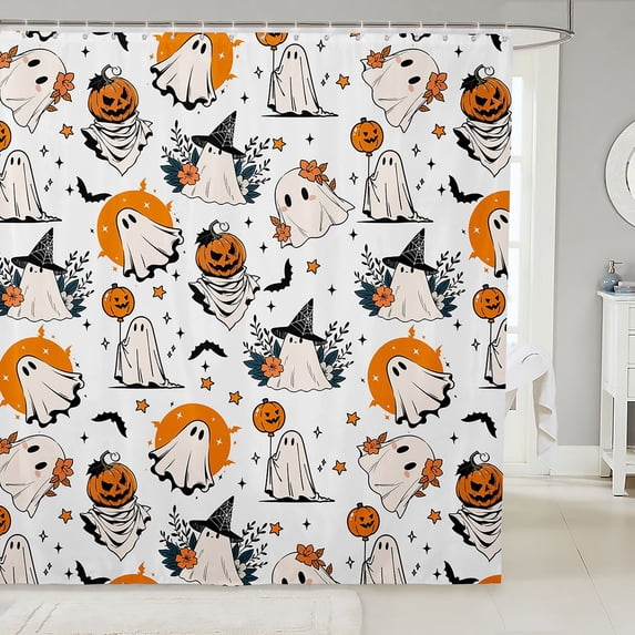 Manfei Cartoon Halloween Shower Curtain 72Wx78L,Cute Ghost Bath Curtain