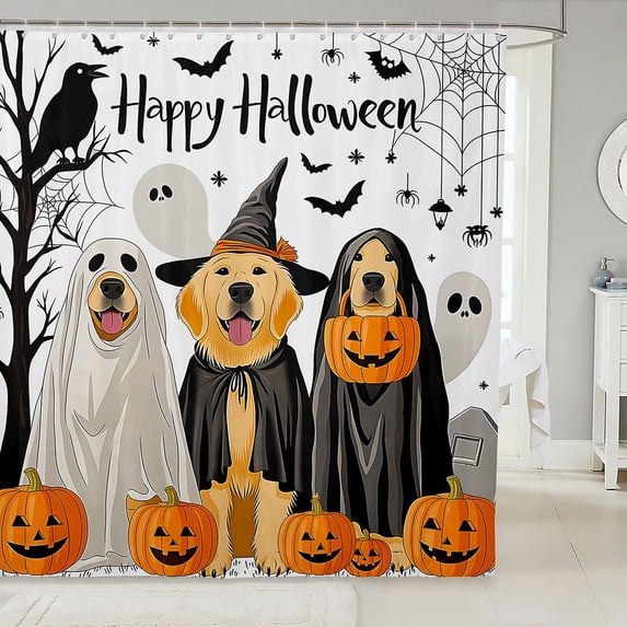 Manfei Cartoon Halloween Shower Curtain 72Wx84L,Autumn Harvest Print Bathroom Shower Curtain
