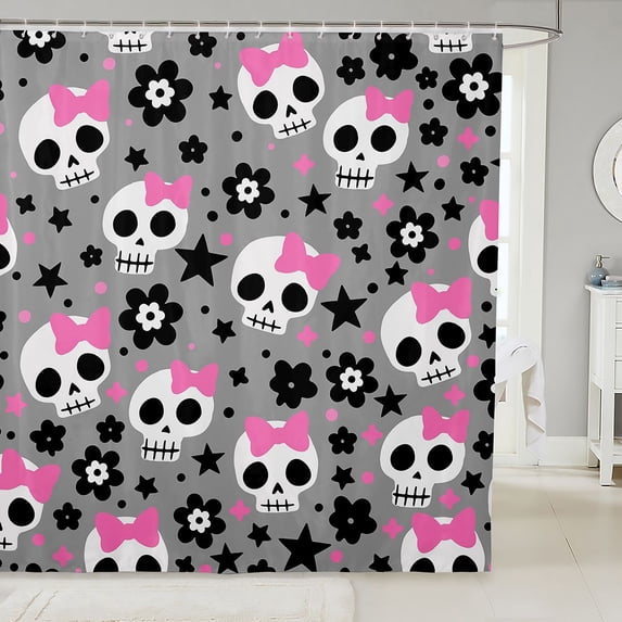 Manfei Cartoon Halloween Skull Shower Curtain 72Wx72L,Gothic Halloween Skeleton Bathroom Curtain