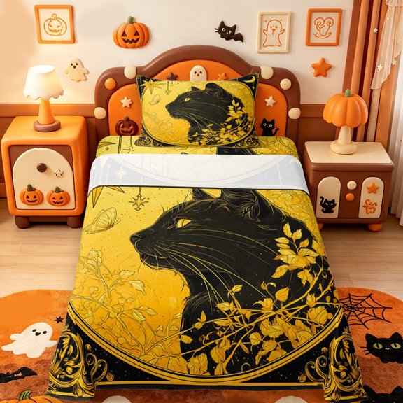 Manfei Cartoon Halloween Twin Sheets,Gothic Spider Web Print Bedding,3-Piece,1 Flat Sheet,1 Fitted Sheet and 1 Pillowcase