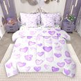 thumbnail image 1 of Manfei Cartoon Heart Pattern 7pcs Bedding Comforter Set,Girl Cute Loves Queen Bedding Sets,Purple White Queen Sheet Sets For Girls Teens,Microfiber Bedroom Decor Reversible, 1 of 9