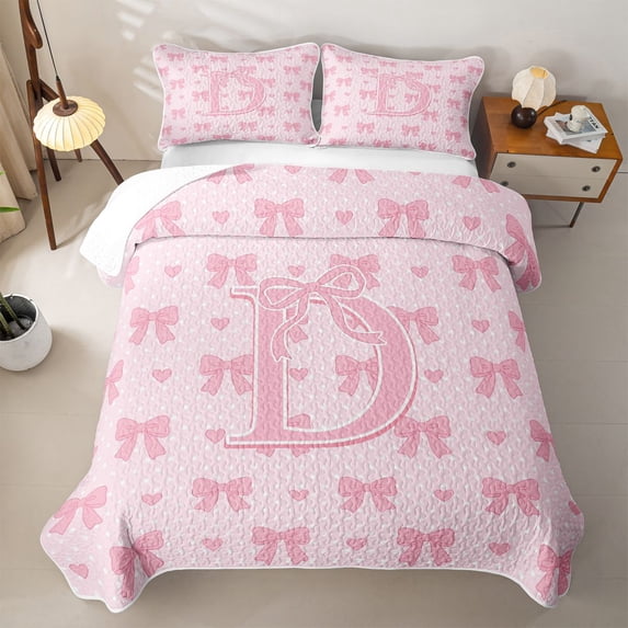 Manfei Cartoon Heart Print Bed Spread Queen For Kids,Letter D Personalized Initial Girls Queen Coverlet Set,3-Piece