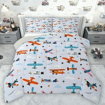 Manfei Cartoon Helicopter Kids Bedding Comforter Set, Kawaii Airplane Vehicle Twin Comforter Sets, Stars Cloud Print Reversible Bedding Set, Luxury Bedroom Decor, 2-Piece