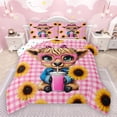 thumbnail image 1 of Manfei Cartoon Highland Cow Bedding Comforter Set 2pcs for Preppy Child,Geometric Plaid Grid Twin Comforter Sets Microfiber,Farmhouse Sunflower Animal Breathable Bedding Set,Lightweight Room Decor, 1 of 8