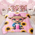 thumbnail image 1 of Manfei Cartoon Highland Cow Twin Bedding Sets 7-Piece for Preppy Child,Geometric Plaid Grid Bedding Comforter Set Microfiber,Farmhouse Sunflower Animal Breathable Sheet Sets,Lightweight Room Decor, 1 of 8