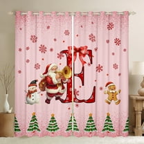 Manfei Cartoon Initial E Letter Black Out Curtains, Kawaii Santa Claus Curtains Pack of 2 (42x63 Each), Dreamy Christmas Snowman Bedroom Curtains, Living Room Curtains Decor
