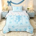 thumbnail image 1 of Manfei Cartoon J Personalized Initial Twin Comforter Sets 3-Piece for Kids Girls,Teens Female Geometric Stripes Kawaii Bowtie Bedding Set,Lightweight Room Decor, 1 of 6
