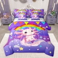 thumbnail image 1 of Manfei Cartoon Kawaii Axolotl 7-Piece Twin Bedding Sets,Purple Glitter Print Bedding Comforter Set,Galaxy Stars Fantasy Sheet Sets For Girls Teens,Ultra Soft Home Decor Reversible, 1 of 8
