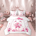 thumbnail image 1 of Manfei Cartoon Kawaii Ghost Bedding Comforter Set 7pcs, Pink Cherry Blossoms Flower Queen Bedding Sets, Teens Boys Girls Kids Reversible Queen Sheet Setsm Luxury Bedroom Decor, 1 of 7