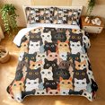 thumbnail image 1 of Manfei Cartoon Kitten Cat Quilt Full, Kawaii Pet Full Bedspread Sets, Multicolor, 3pcs, 1 Coverlet and 2 Pillowcases, 1 of 7