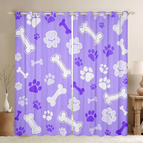 Manfei Cartoon Kitten Paw Kitchen Curtains, Dog Bone Silhouette Black Out Curtains Pack of 2 (42x63 Each), Purple White