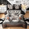 thumbnail image 1 of Manfei Cartoon Kitten Queen Bedding, Kawaii Pet Animal Bedding Comforter Set Queen, Gray, Black Reversible, 7 Pieces, 1 of 6