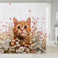 thumbnail image 1 of Manfei Cartoon Kitten Shower Curtain 72Wx78L, Watercolor Groovy Flower Bath Curtain, Pink Orange, 1 of 5
