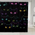thumbnail image 1 of Manfei Cartoon Kitten Shower Curtain 72Wx84L, Watercolor Animal Bathroom Shower Curtain, Black Neon, 1 of 5
