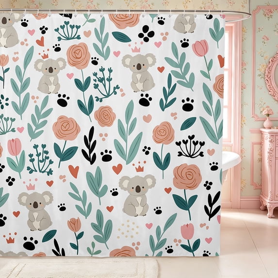 Manfei Cartoon Koala Shower Curtain 72Wx72L,Spring Garden Bathroom Curtain