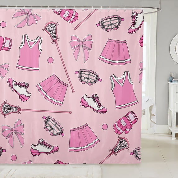 Manfei Cartoon Lacrosse Bow Shower Curtain 72Wx72L,Sport Girly Bathroom Curtain