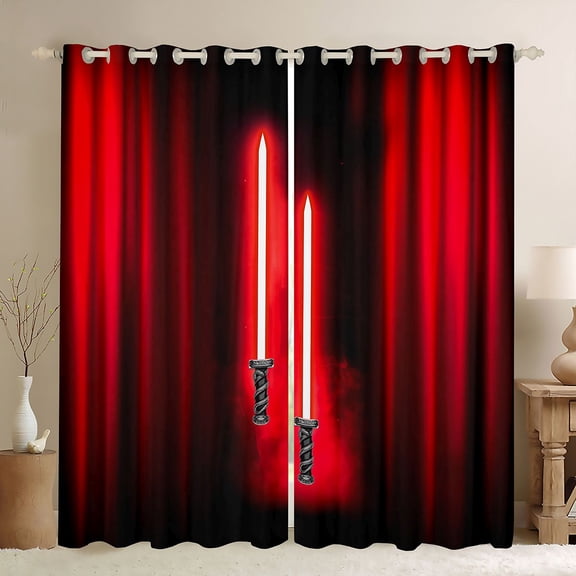 Manfei Cartoon Gradient Light Theme Curtains Pack of 2 (42x84 Each),Fashion Games Curtains Blackout,Red Geometric Striped Bedroom Curtains For Teens,Luxury Bedroom Decor
