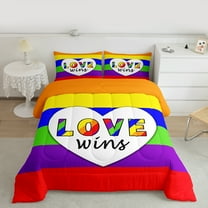 Manfei Cartoon Love Heart Bedding Comforter Set for Teen, Colorful Rainbow Twin Comforter Sets, Stripes Geometric Bedding Set, Microfiber Bedroom Decor, 2 Pieces