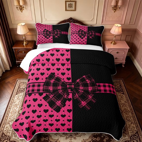 Manfei Cartoon Loves Pattern Quilt King,3D Cartoon Bowknot Print King Coverlet Set,3 Pieces,1 Bedspread and 2 Pillowcases