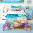 thumbnail image 1 of Manfei Cartoon Magical Beach Wave Seashell Starfish Twin Comforter Sets for Kids Boys and Girls, Coastal Ocean Print Bedding Set, Polka Dots Reversible 2-Piece, 1 Comforter and 1 Pillowcase, 1 of 6