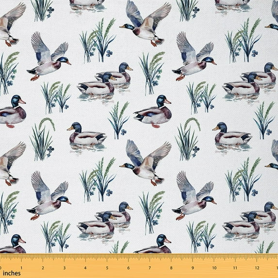 Manfei Cartoon Mallard Duck Fabric by the Yard (3 Yards), Rustic Lake Life Decorative Fabric by the Yard, Farmhouse Animal DIY Fabric