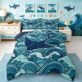 thumbnail image 1 of Manfei Cartoon Manta Ray King Size Comforter Sets, Anime Ocean Wave Comforters King Size, Teal Blue, Blue Reversible, 3pcs, 1 Comforter and 2 Pillowcases, 1 of 7