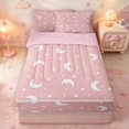 thumbnail image 1 of Manfei Cartoon Moon Stars Zipper Full Size Comforter Sets with Fitted Sheet and 2 Pillowcases,Cute Space Theme Zipper Bedding Set,Pink White,Pink Reversible,4pcs, 1 of 8