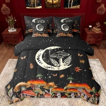 Manfei Cartoon Mushroom 7-Piece Twin Bedding Sets,Rustic Fungus Plant Bedding Comforter Set,bohemian Exotic Style Sheet Sets For Girls Teens,Microfiber Bedroom Decor Reversible