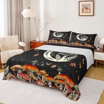 Manfei Cartoon Mushroom Twin Sheet Sets,Rustic Fungus Plant Twin Fitted Sheet,bohemian Exotic Style Flat Sheet For Girls Teens,Microfiber Bedroom Decor,3-Piece