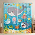 thumbnail image 1 of Manfei Cartoon Ocean Blackout Curtains, Kawaii Whale Shark Window Curtains Pack of 2 (38x45 Each), Bright Blue, 1 of 6