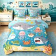 thumbnail image 1 of Manfei Cartoon Ocean Twin Bedding, Kawaii Whale Shark Bedding Comforter Set, Bright Blue, Polkadot Reversible, 7-Piece, 1 of 6