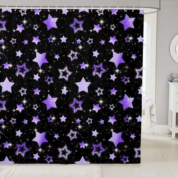 Manfei Cartoon Ombre Stars Shower Curtain 72Wx84L,Sprinkle Print Bathroom Shower Curtain,Purple Black