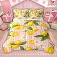 thumbnail image 1 of Manfei Cartoon Orange Lemon 7-Piece Twin Bedding Sets, Summer Flower Bedding Comforter Set, Pink Stripes Abstract Reversible Sheet Sets, Lightweight Room Decor, 1 of 8