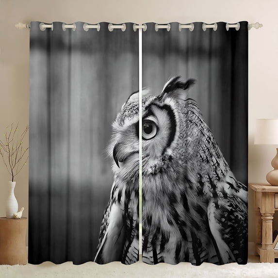 Manfei Cartoon Owl Blackout Curtains Set of 2 (38x54 Each), Jungle Animal Living Room Curtains, Black Gray
