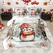 Manfei Cartoon Penguin 7-Piece Twin Bedding Sets for Kids Teens,Winter Snowflake Bedding Comforter Set,Merry Christmas Breathable Sheet Sets,Breathable Home Decor,Reversible