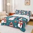 thumbnail image 1 of Manfei Cartoon Penguin Bed Sheets,Happy New Year King Sheets,Cyan White Red Sheet Set For Boys Girls,Luxury Bedroom Decor,4pcs, 1 of 7