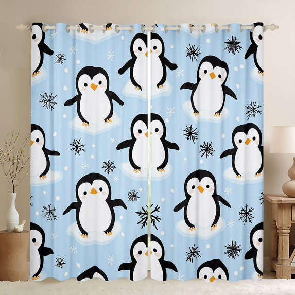 Manfei Cartoon Penguin Blackout Curtains Set of 2 (52x84 Each) for Kids, Snowflake Print Window Curtains, Cute Animal Curtains and Drapes, Luxurious Home Decor