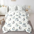 thumbnail image 1 of Manfei Cartoon Penguin Child Bedding Comforter Set 7pcs, Gold Stars Print Queen Bedding Sets, Kawaii Antarctic Animal Reversible Queen Sheet Sets, Super Cozy Room Decor, 1 of 7