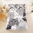 thumbnail image 1 of Manfei Cartoon Pet Fitted Sheet Full,Kawaii Cat Kitten Bed Set, Gray White, 3pcs, 1 Fitted Sheet and 2 Pillowcases, 1 of 6