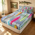 thumbnail image 1 of Manfei Cartoon Pike Fish Zipper Full Size Comforter Sets with Fitted Sheet and 2 Pillowcases, Farmhouse Fishing Lover Zipper Bedding Set, Teal Gray, Reversible, 4-Piece, 1 of 7