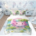 thumbnail image 1 of Manfei Cartoon Pink Axolotl Bedding Comforter Set 7-Piece for Kid, Green Lake Lotus Leaf King Bedding Sets, Kawaii Animal Reversible Bed Sheets, Microfiber Bedroom Decor, 1 of 7