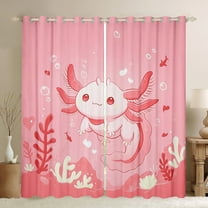 Manfei Cartoon Pink Axolotl Black Out Curtains for Kid, Dreamy Underwater World Curtains Pack of 2 (42x63 Each), Kawaii Animal Bedroom Curtains, Window Curtains Bedroom Decor