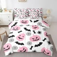 thumbnail image 1 of Manfei Cartoon Pink Pumpkin Twin Bedding Sets 7-Piece, Gothic Halloween Bat Animal Bedding Comforter Set, Kid Child Teen Reversible Sheet Sets, Ultra Soft Home Decor, 1 of 7