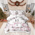 thumbnail image 1 of Manfei Cartoon Pink Snowman Twin Bedding Sets 7-Piece for Child, Santa Claus Gift Bedding Comforter Set, Christmas Plant Print Reversible Sheet Sets, Microfiber Bedroom Decor, 1 of 8
