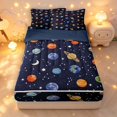 thumbnail image 1 of Manfei Cartoon Planet Pattern Zipper Queen Comforter Set with Fitted Sheet and 2 Pillowcases,Sprinkle Moon Stars Print Zipper Bedding Set,Dark Blue,Navy Blue Reversible,4pcs, 1 of 8