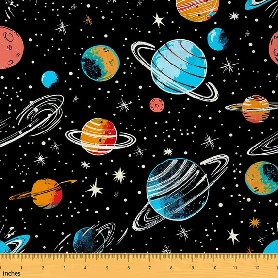 Manfei Cartoon Planets Sewing & Crafting Fabric (1 Yard) for Kids Boys, Trippy Celestial Stars Home Decor Fabric by the Yard, Mystic Outer Space DIY Fabric