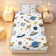 thumbnail image 1 of Manfei Cartoon Planets Twin Fitted Sheet,Cute Rocket Print Bedding,Blue Orange White,2-Piece, 1 of 6